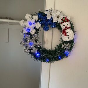 Festive Snowman Wreath with Blue and White Accents
